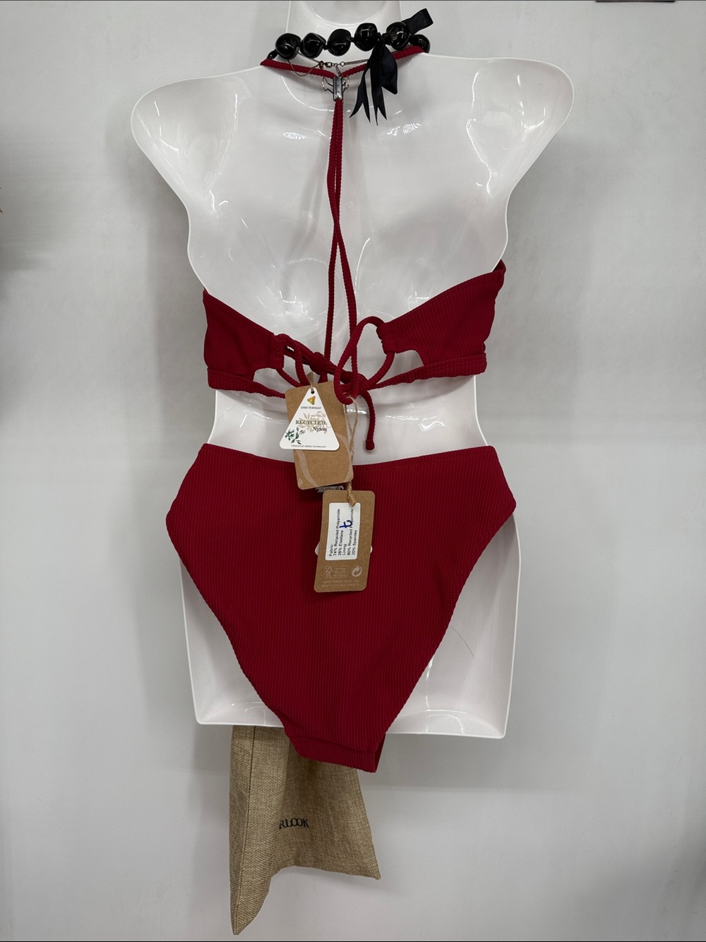 Red Ribbed Cutout Bikini Set - Picture 6 of 9